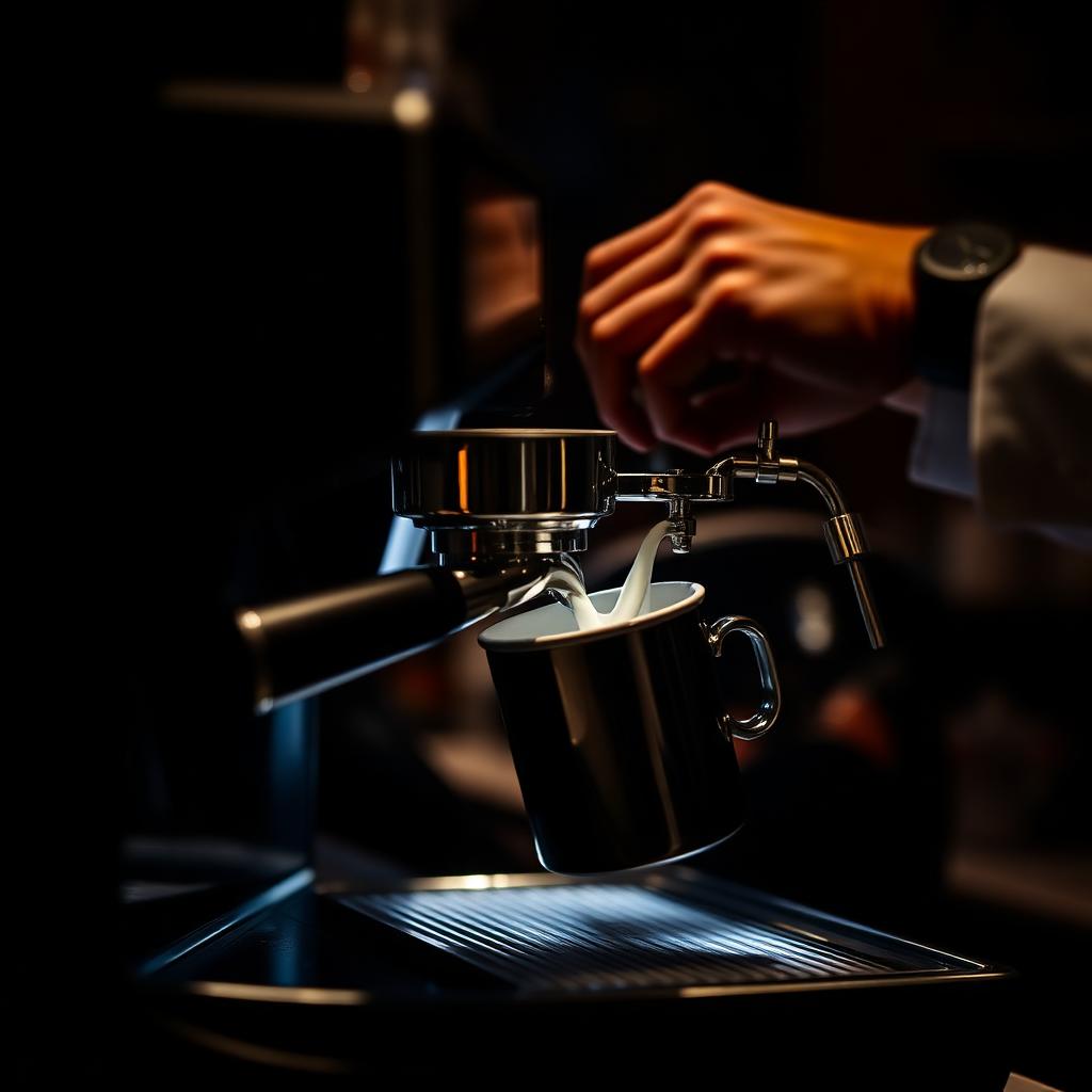باريستا بمهارة على آلة الإسبريسو